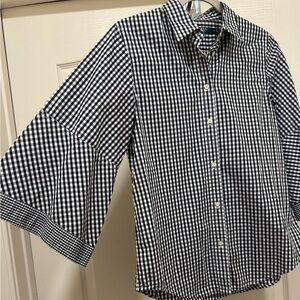 Ralph Lauren Women’s Black and White Gingham Bell Sleeve Shirt